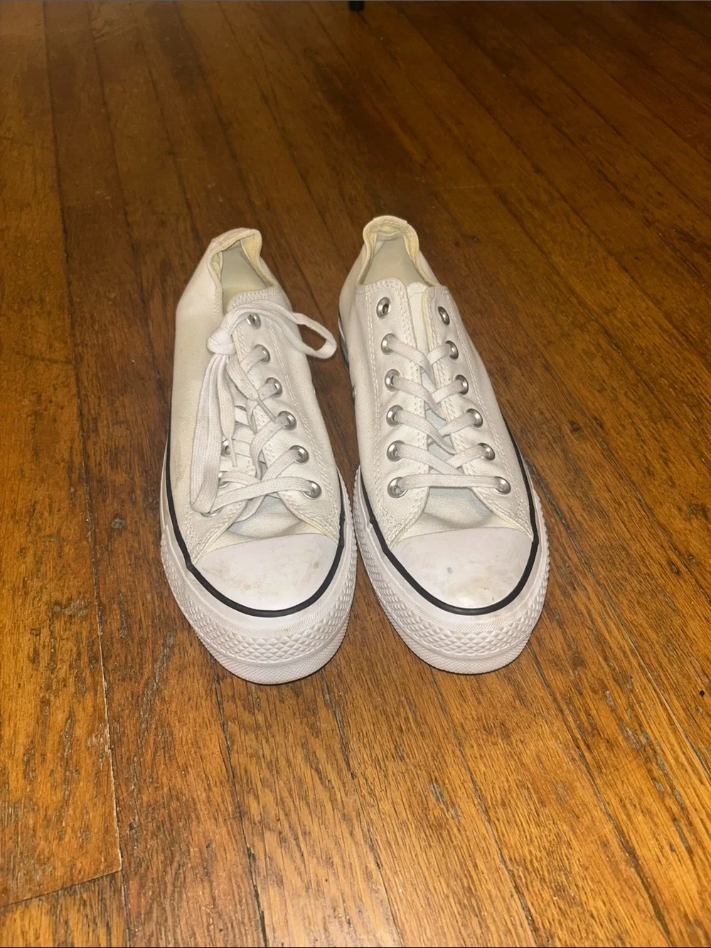 Converse White Low-Top Canvas Sneakers with Black Foxing Stripe - Picture 1 of 8